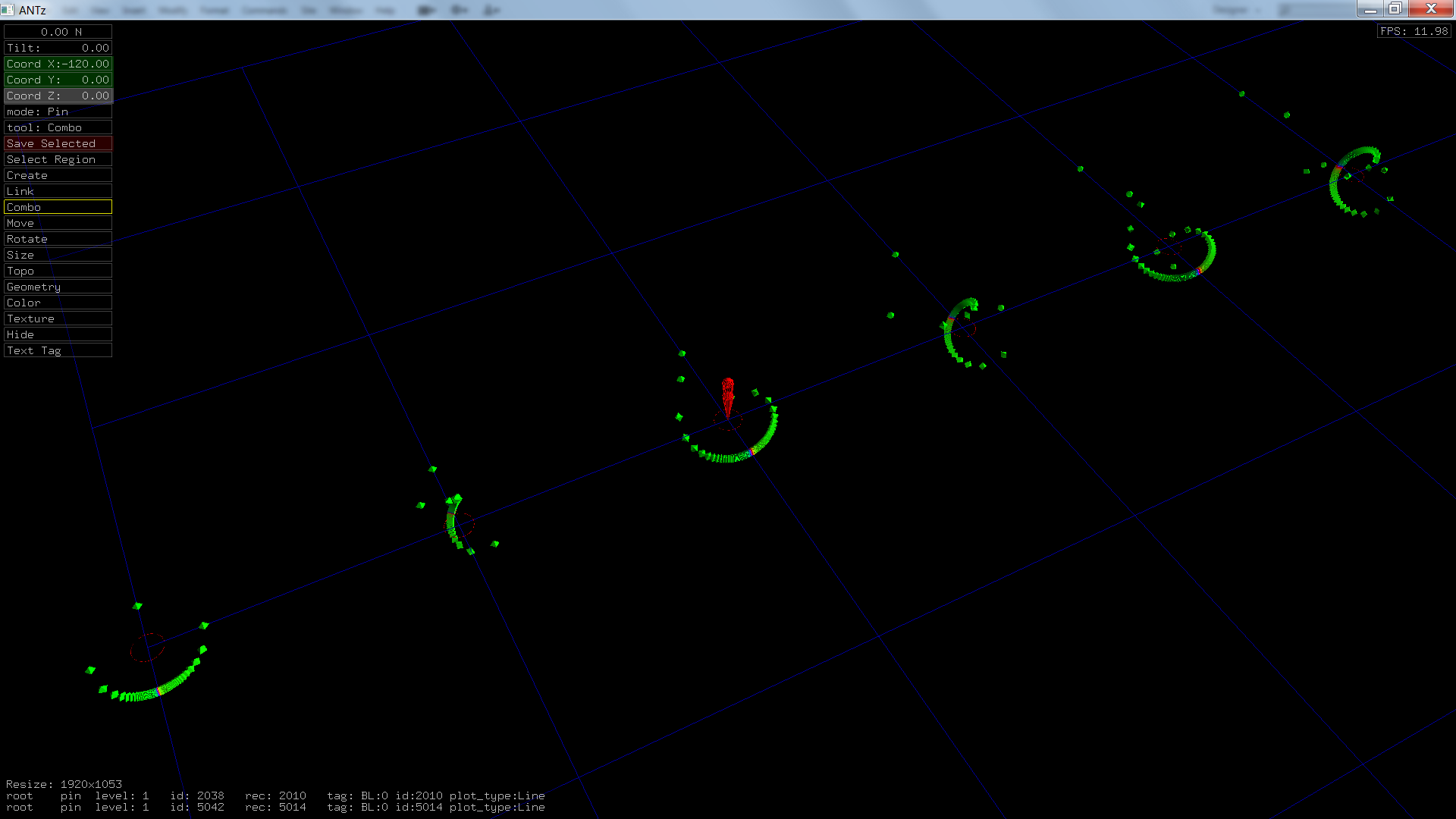 ANTz screenshot showing several nested toroid structures arrayed across a grid.
